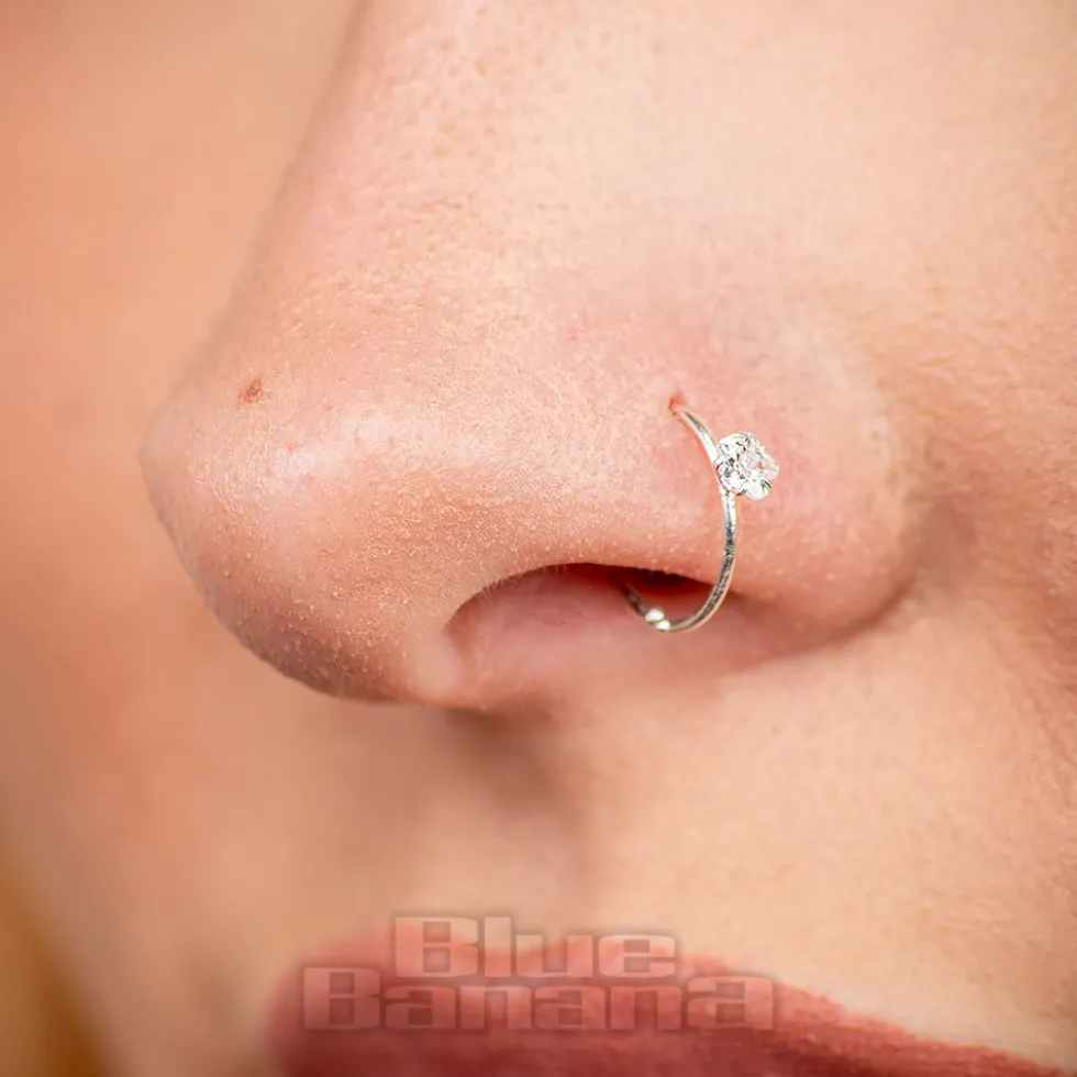 Blue Banana Sterling Silver 3mm Crystal Nose Rings (3 Pack)
