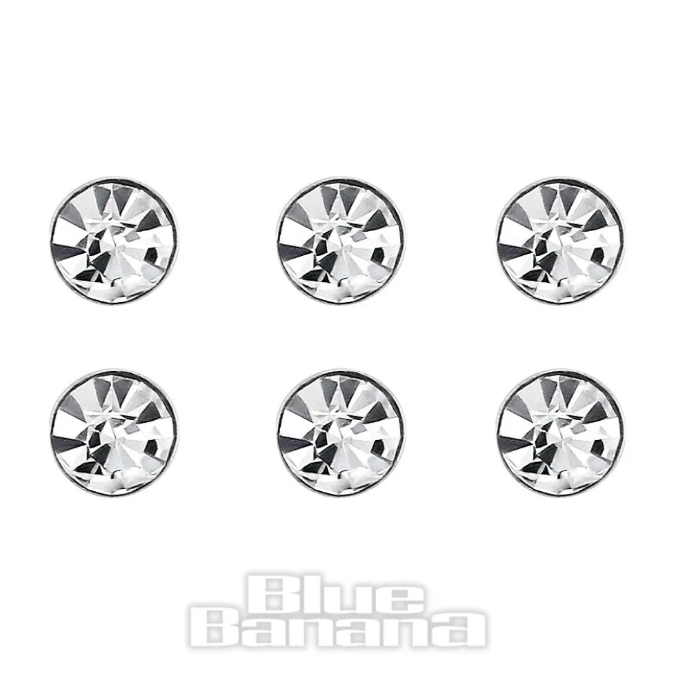 Blue Banana Sterling Silver 1.5mm Crystal Nose Studs (6 Pack)