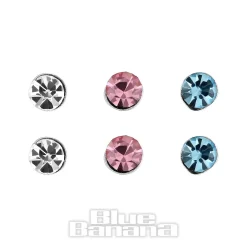 Blue Banana Sterling Silver 2.0mm Crystal/Pink/Aqua Nose Studs (6 Pack)