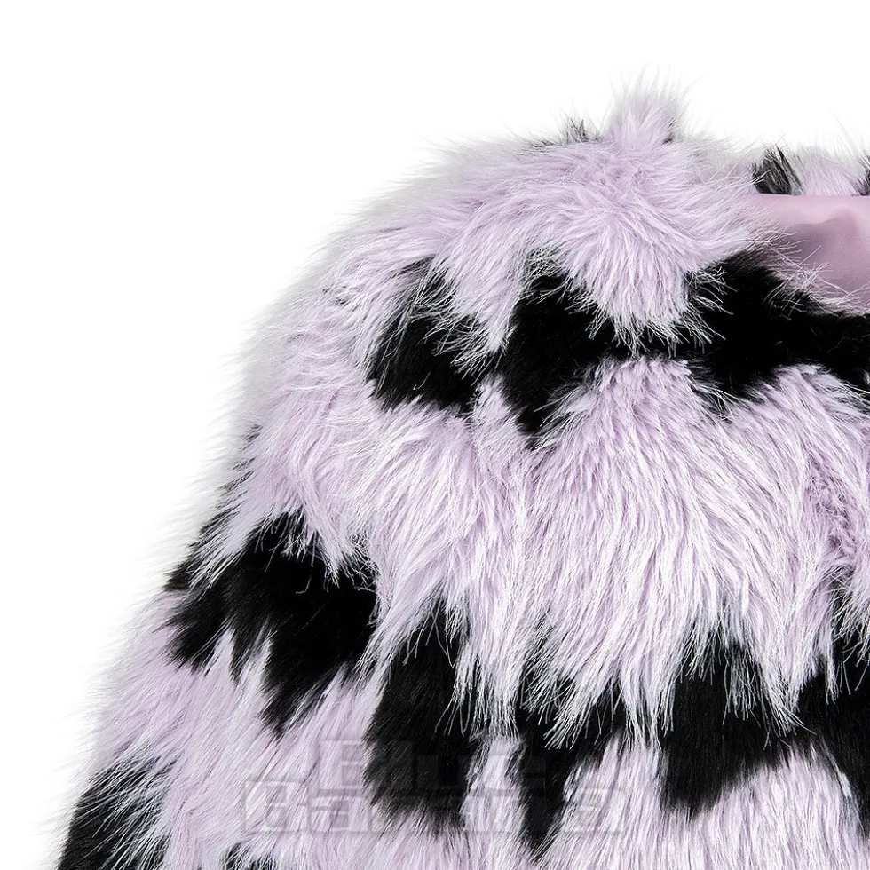 Blue Banana Striped Faux Fur Coat (Lilac/Black)