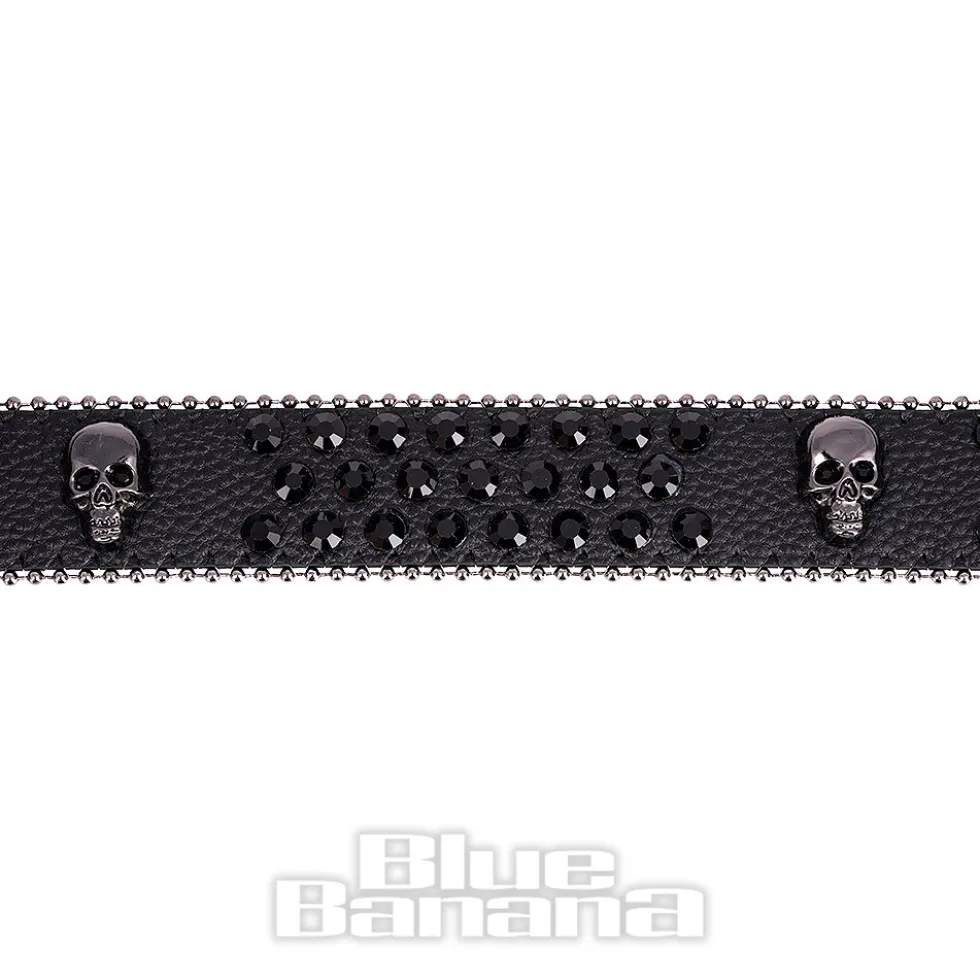 Blue Banana Studded Skull Belt (Black)