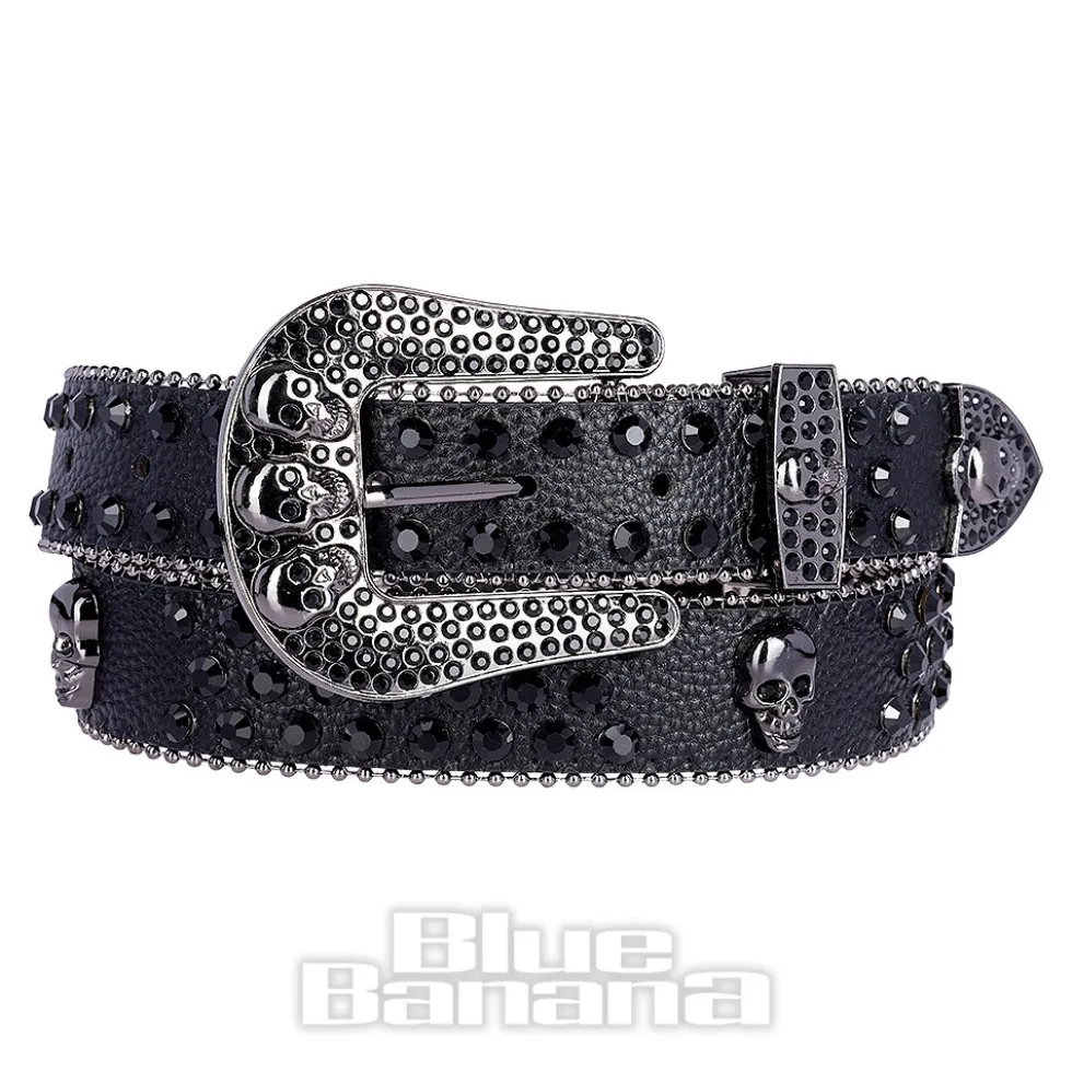 Blue Banana Studded Skull Belt (Black)