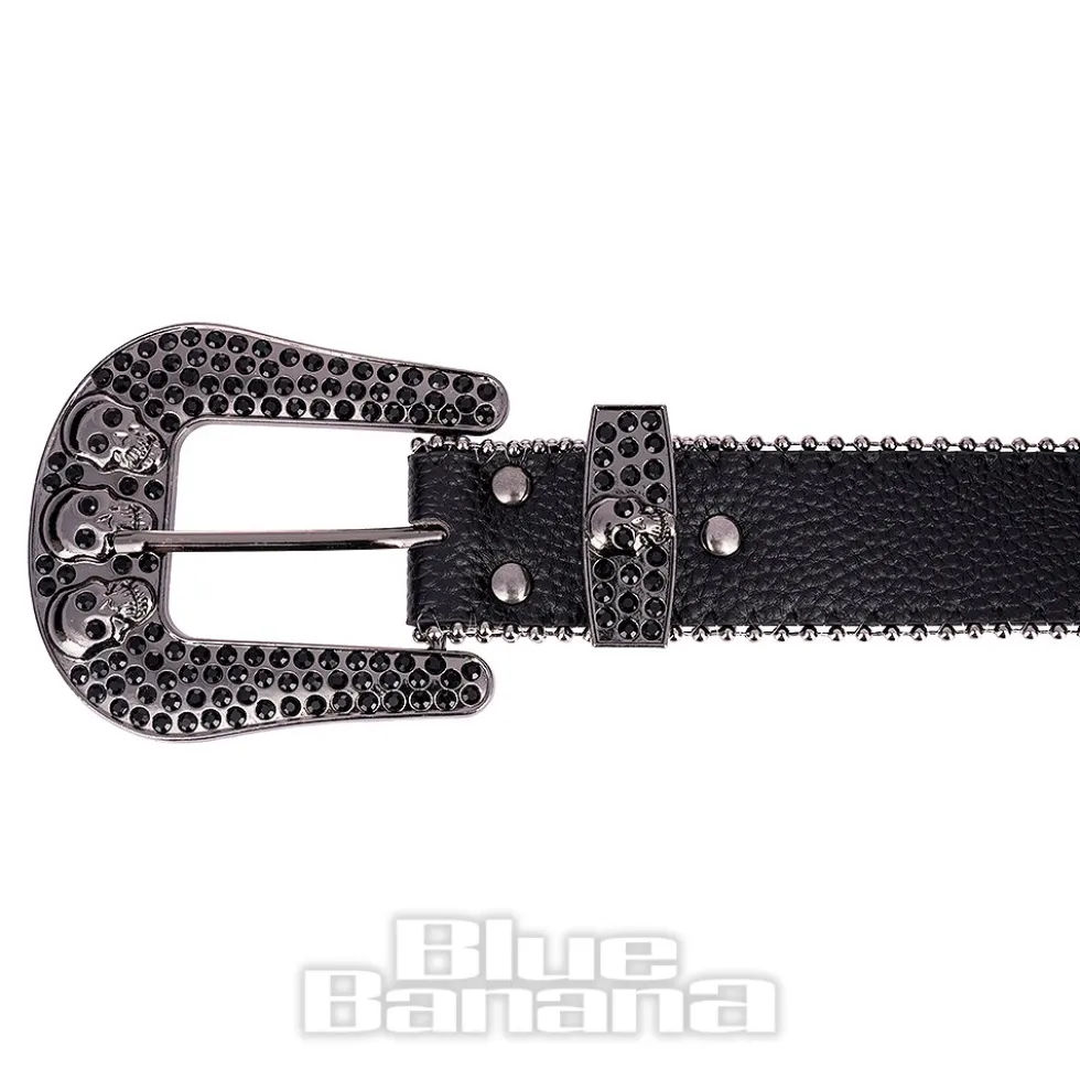 Blue Banana Studded Skull Belt (Black)