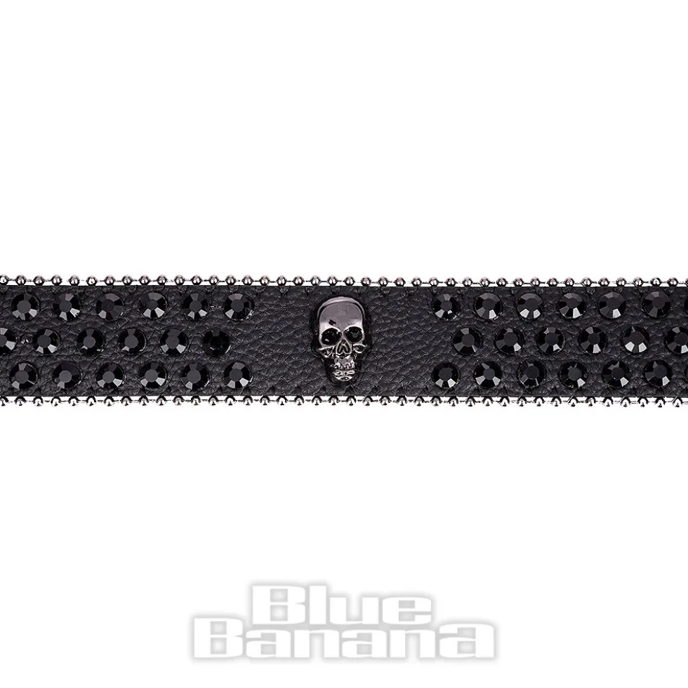 Blue Banana Studded Skull Belt (Black)