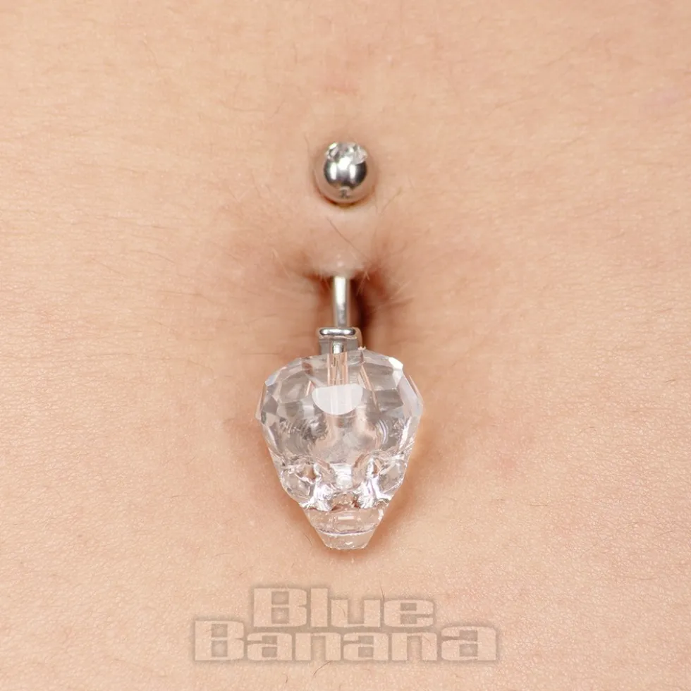 Blue Banana Surgical Steel Crystal Skull Navel Bar (Clear)