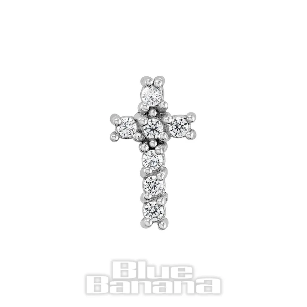 Blue Banana Surgical Steel Cross Threadless Top (Silver)