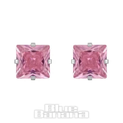 Blue Banana Surgical Steel Cubic Zirconia Square Stud Earrings (Rose)