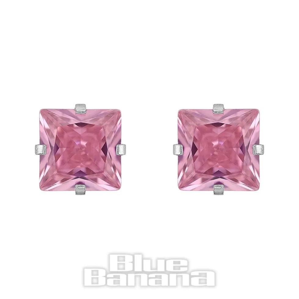 Blue Banana Surgical Steel Cubic Zirconia Square Stud Earrings (Rose)