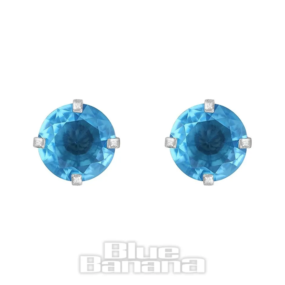 Blue Banana Surgical Steel Cubic Zirconia Round Stud Earrings (Aqua)