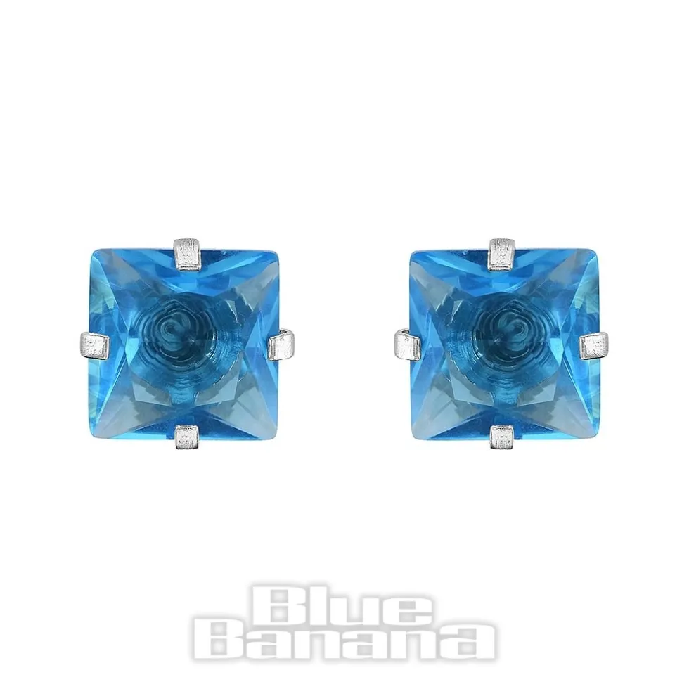 Blue Banana Surgical Steel Cubic Zirconia Square Stud Earrings (Aqua)