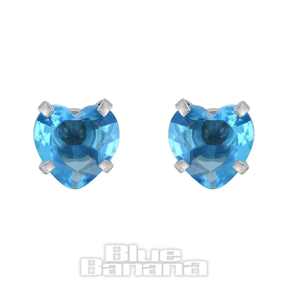 Blue Banana Surgical Steel Cubic Zirconia Heart Stud Earrings (Aqua)