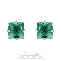 Blue Banana Surgical Steel Cubic Zirconia Square Stud Earrings (Zircon)