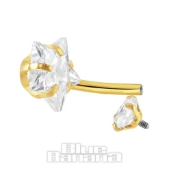 Blue Banana Surgical Steel Cubic Zirconia Star Navel Bar (Gold)