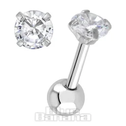 Blue Banana Surgical Steel Gem Jewel 1.2 x 6mm Tragus Bar (Crystal)