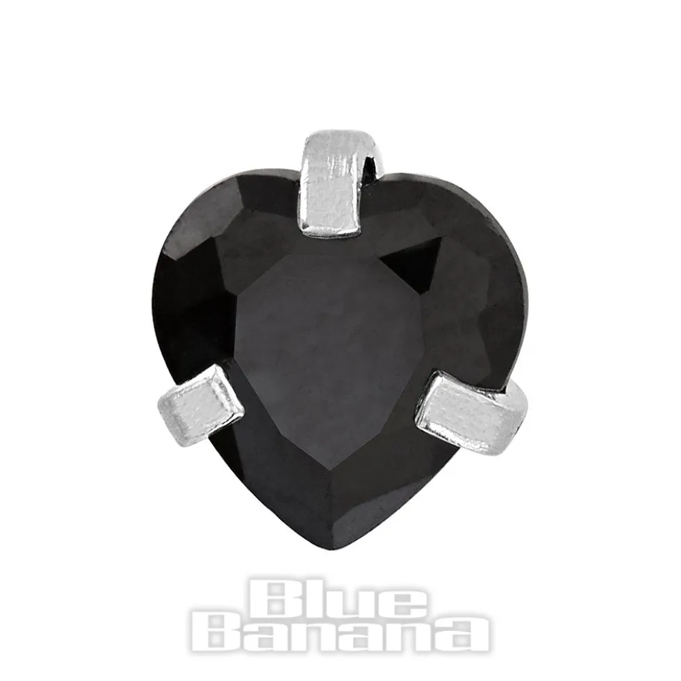 Blue Banana Surgical Steel Heart Jewel 1.2 x 6mm Tragus Bar (Black)