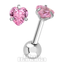 Blue Banana Surgical Steel Heart Jewel 1.2 x 6mm Tragus Bar (Rose)