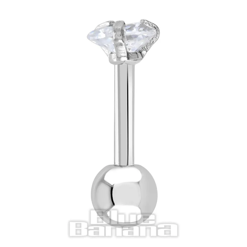 Blue Banana Surgical Steel Heart Jewel 1.2 x 6mm Tragus Bar (Crystal)