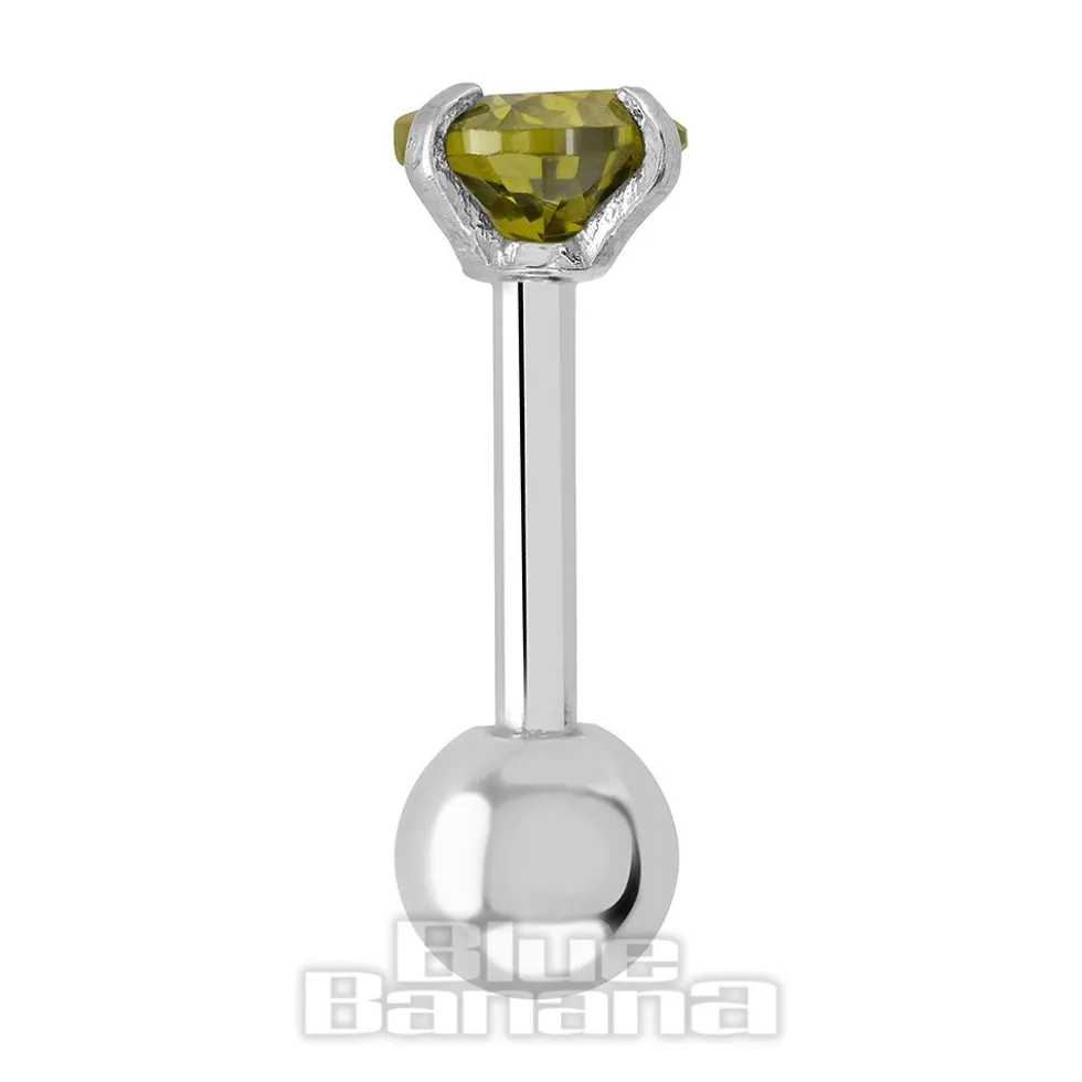 Blue Banana Surgical Steel Heart Jewel 1.2 x 6mm Tragus Bar (Amber)