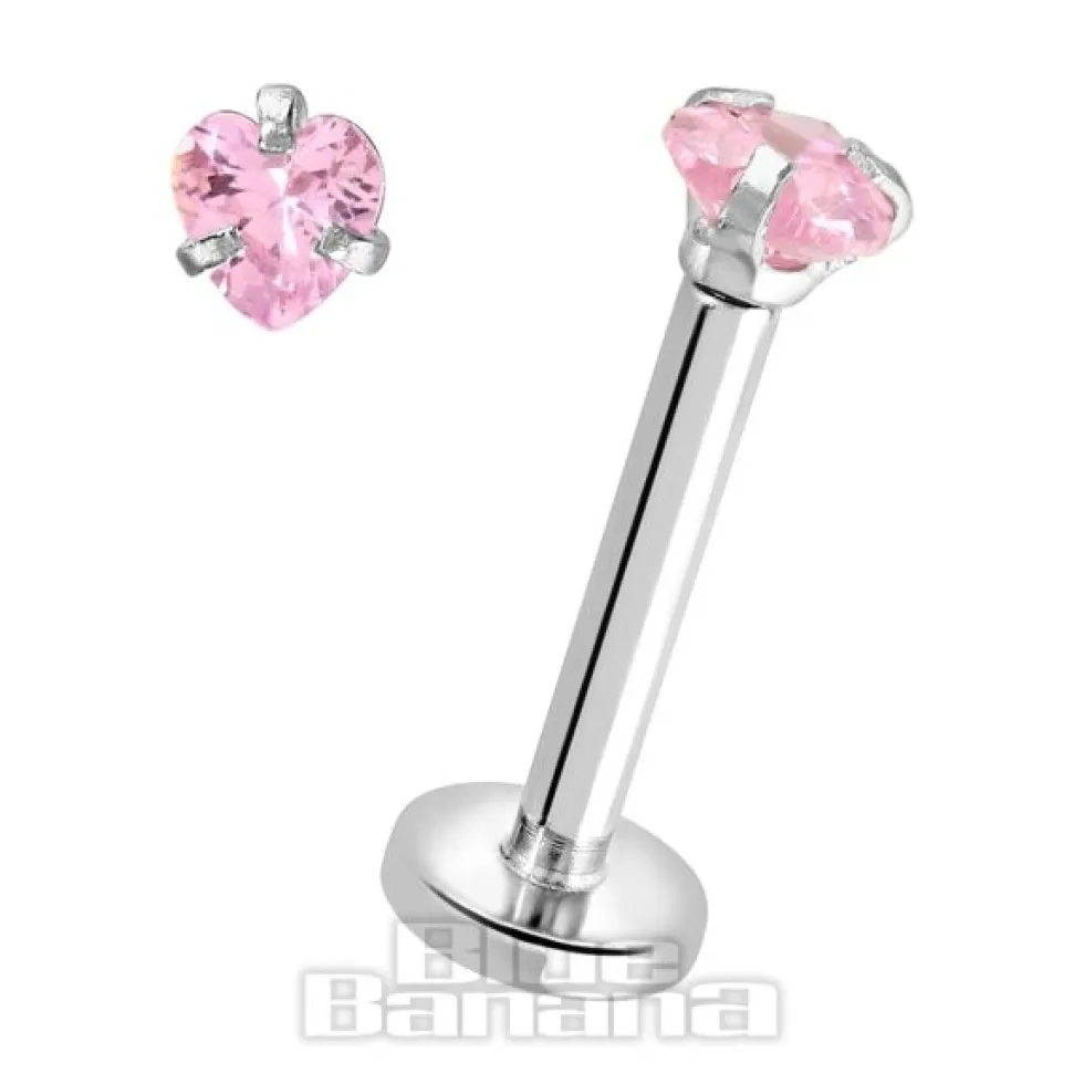 Blue Banana Surgical Steel 3mm Heart 1.2mm Labret (Rose)