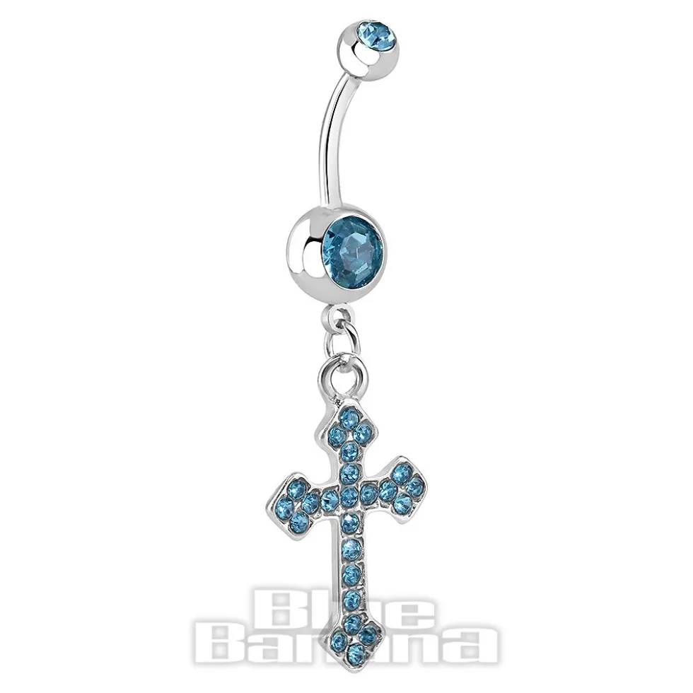 Blue Banana Surgical Steel 1.6mm Cross Navel Bar (Aqua)