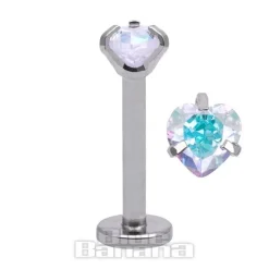 Blue Banana Surgical Steel 4mm Heart 1.2mm Labret (Aurora Borealis)