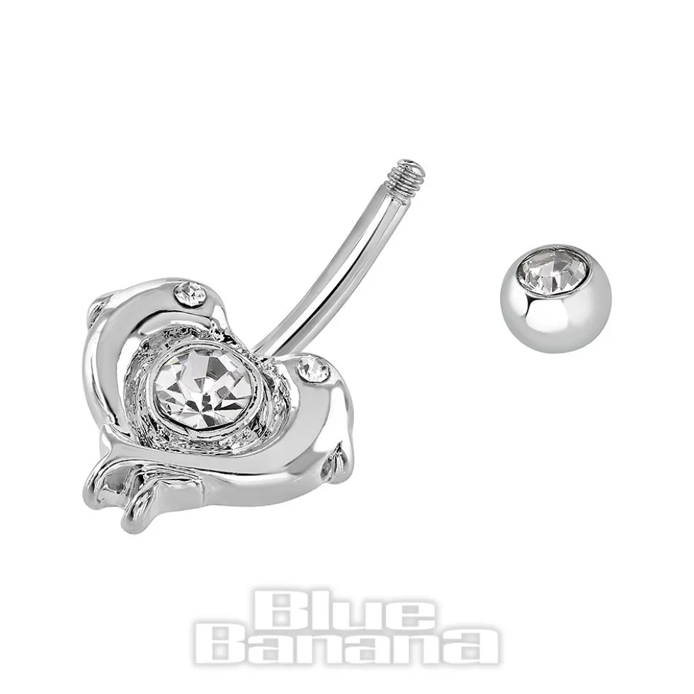 Blue Banana Surgical Steel 1.6mm Dolphin Navel Bar (Crystal)
