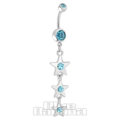Blue Banana Surgical Steel 1.6mm Stars Drop Navel Bar (Aqua)