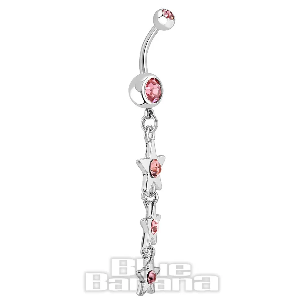 Blue Banana Surgical Steel 1.6mm Stars Drop Navel Bar (Light Rose)