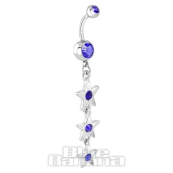 Blue Banana Surgical Steel 1.6mm Stars Drop Navel Bar (Blue Zircon)