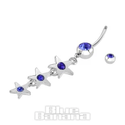 Blue Banana Surgical Steel 1.6mm Stars Drop Navel Bar (Blue Zircon)