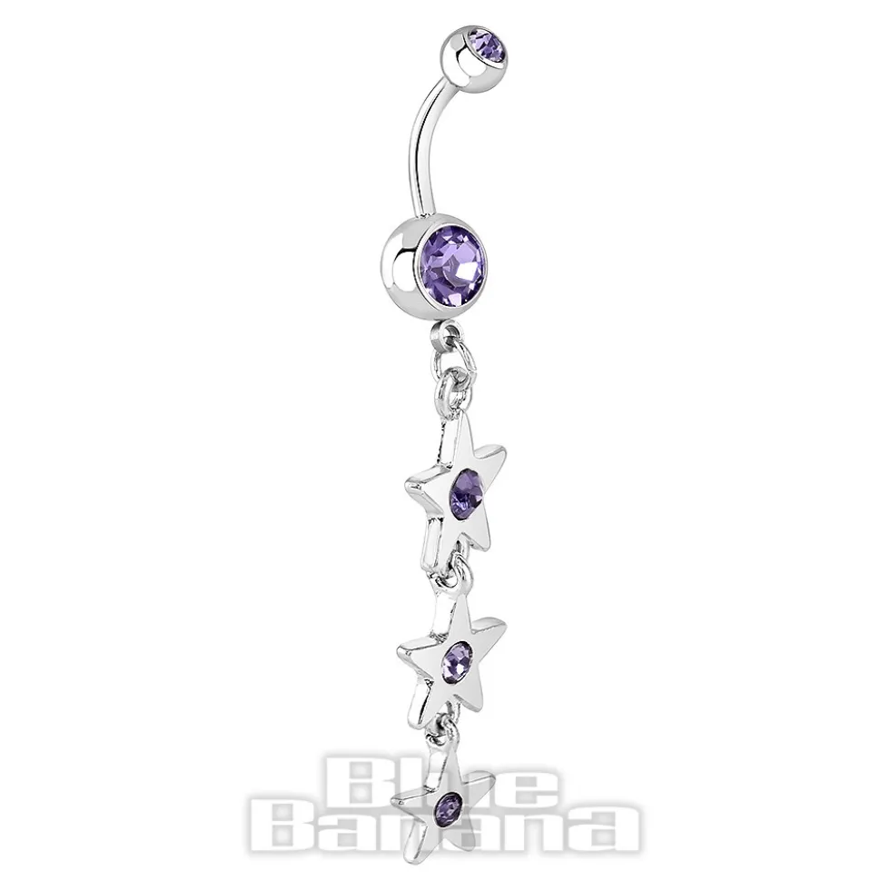 Blue Banana Surgical Steel 1.6mm Stars Drop Navel Bar (Tanzanite)