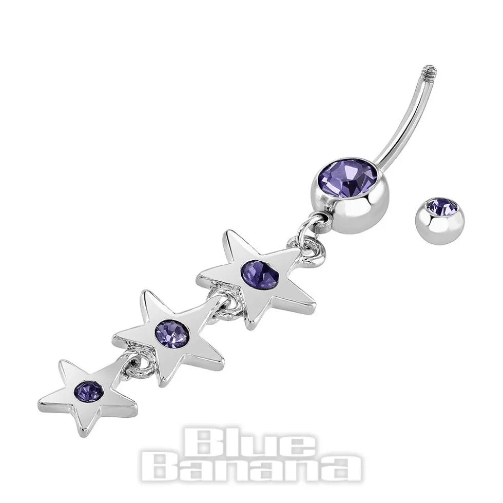 Blue Banana Surgical Steel 1.6mm Stars Drop Navel Bar (Tanzanite)