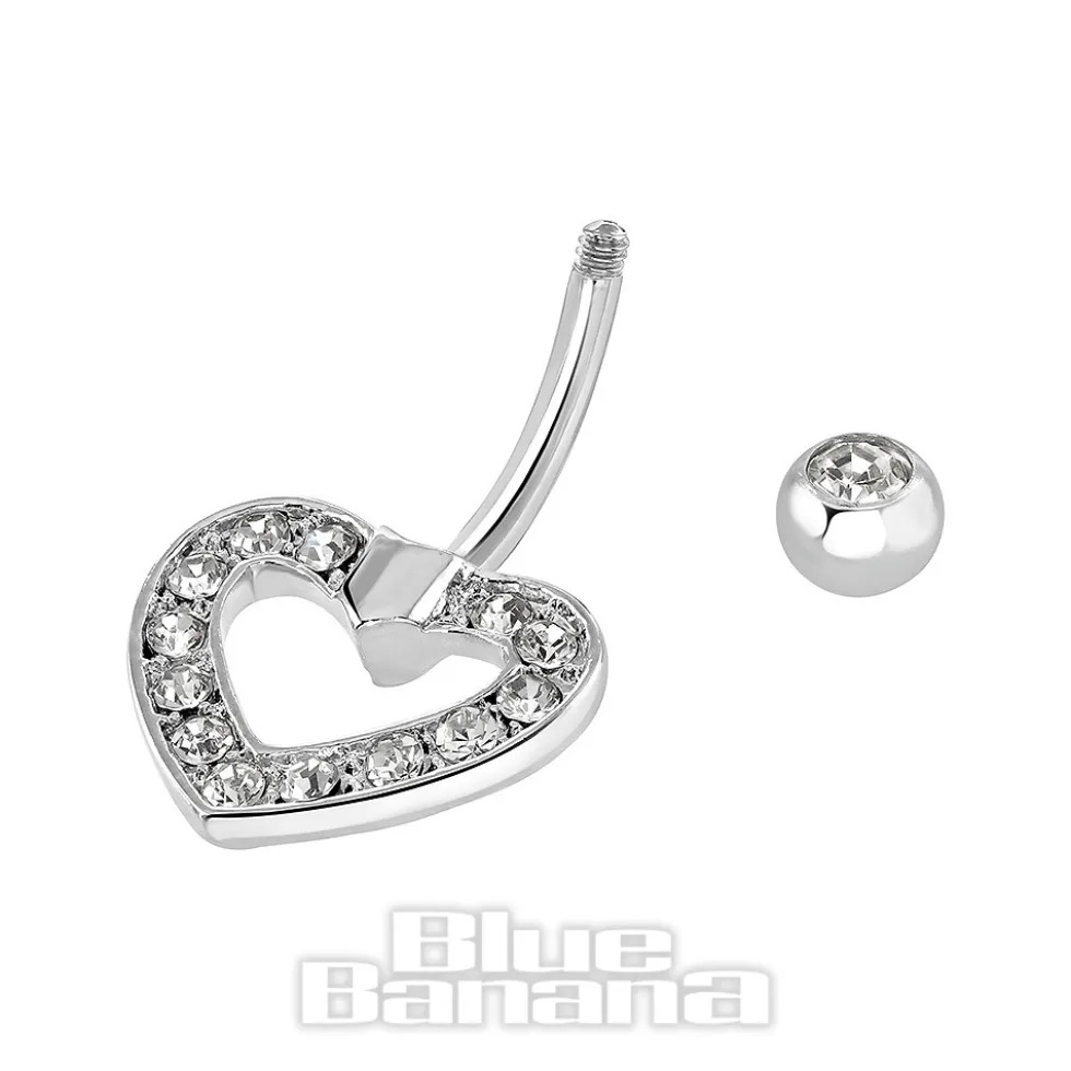 Blue Banana Surgical Steel 1.6mm Heart Navel Bar (Crystal)