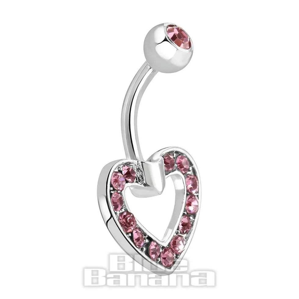 Blue Banana Surgical Steel 1.6mm Heart Navel Bar (Light Rose)