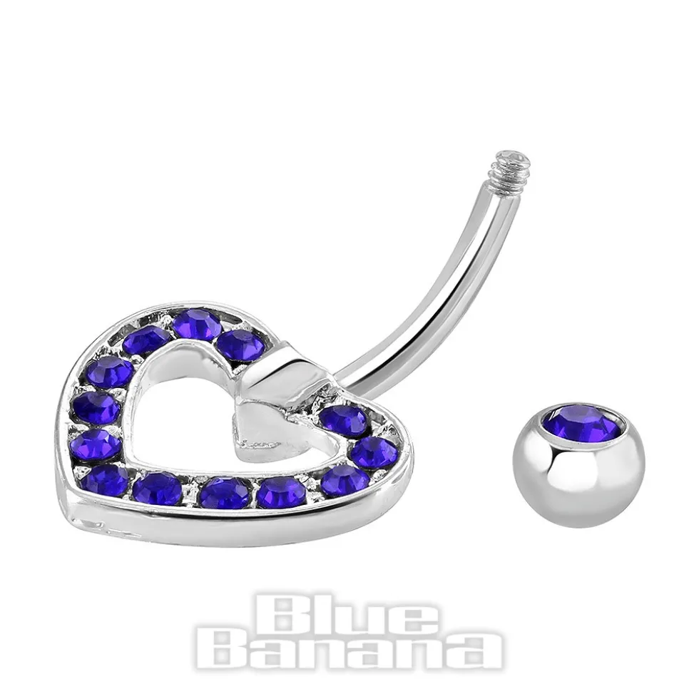 Blue Banana Surgical Steel 1.6mm Heart Navel Bar (Blue Zircon)