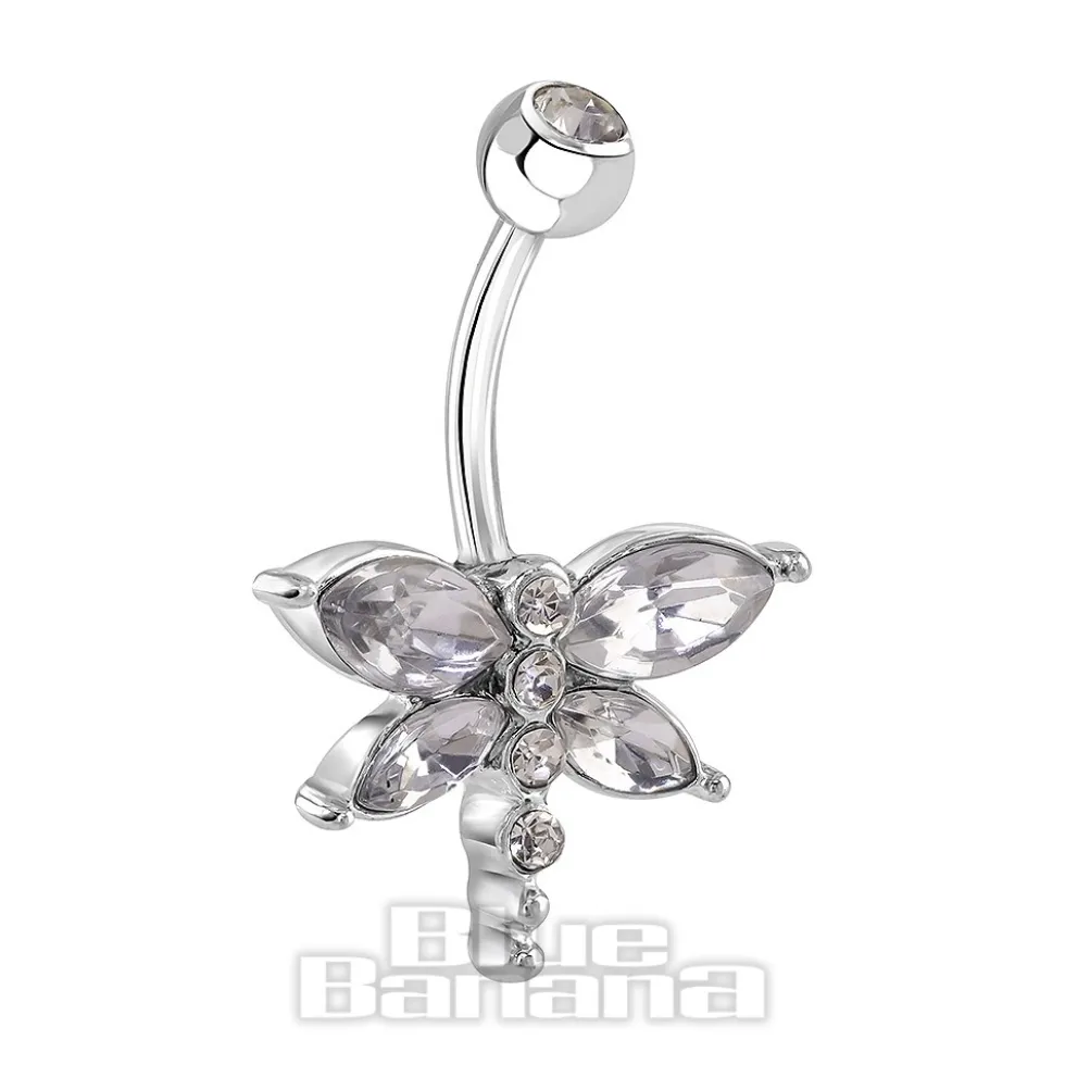 Blue Banana Surgical Steel 1.6mm Dragonfly Navel Bar (Crystal)