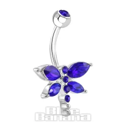 Blue Banana Surgical Steel 1.6mm Dragonfly Navel Bar (Blue Zircon)
