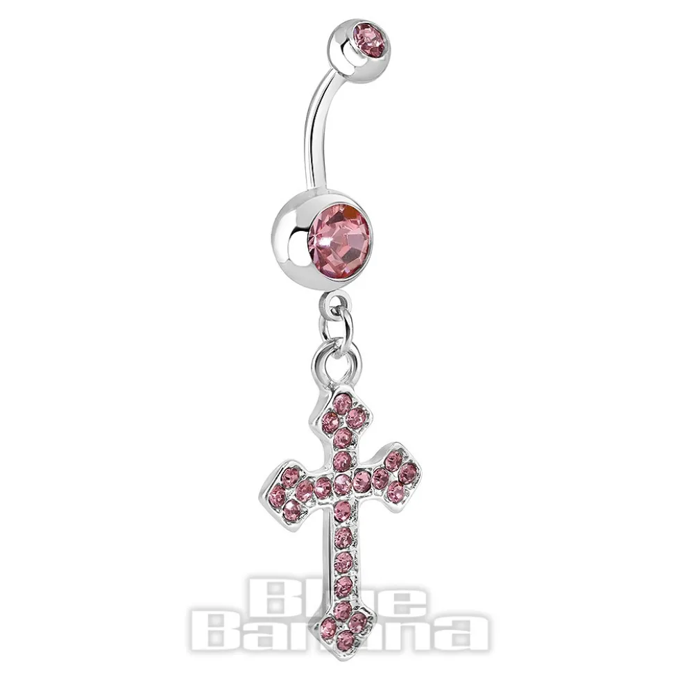 Blue Banana Surgical Steel 1.6mm Cross Navel Bar (Light Rose)
