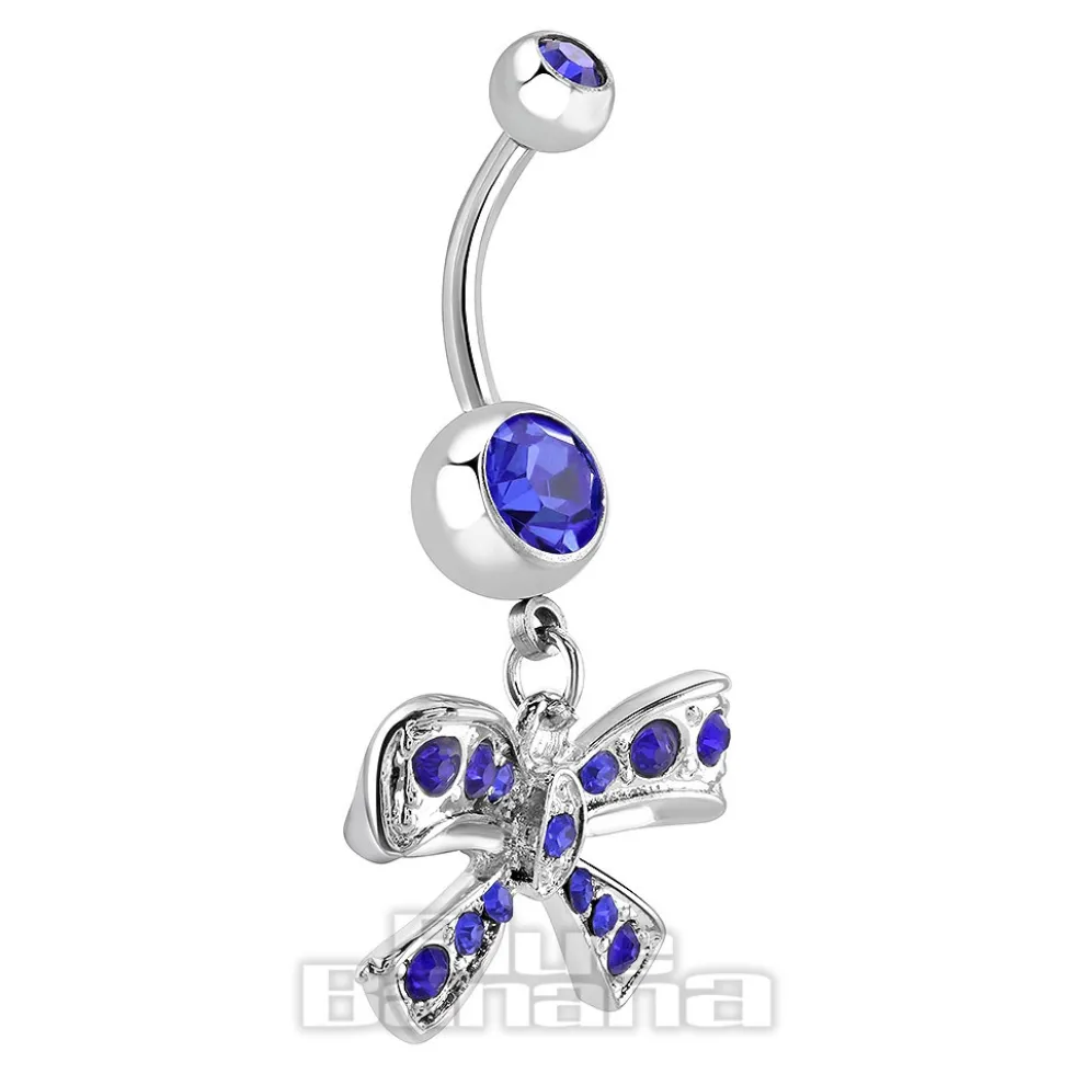 Blue Banana Surgical Steel 1.6mm Bow Navel Bar (Blue Zircon)