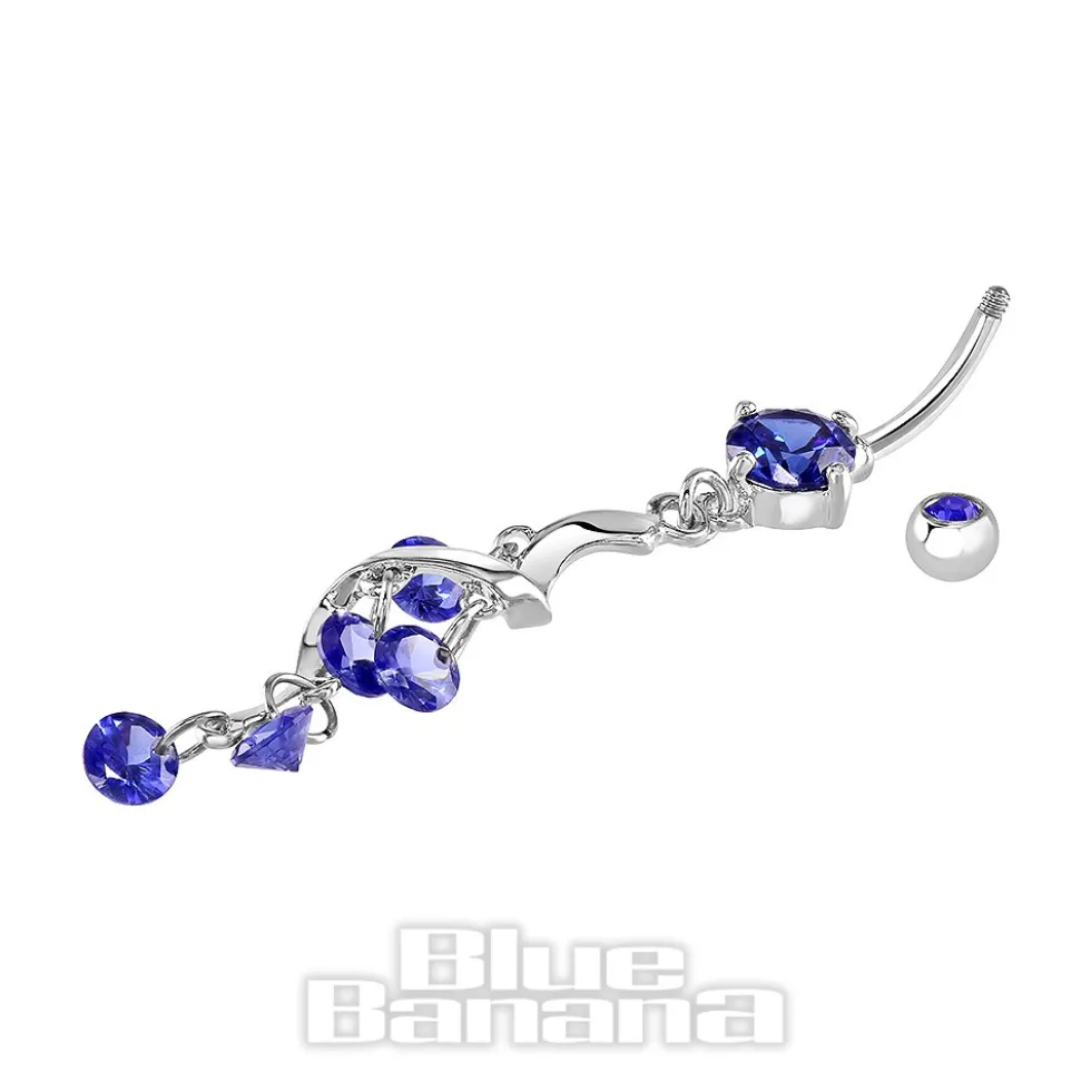 Blue Banana Surgical Steel 1.6mm Gems Navel Bar (Blue Zircon)