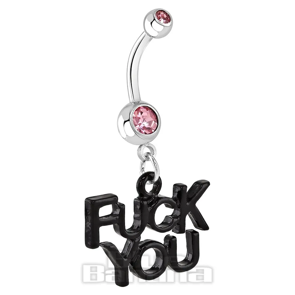 Blue Banana Surgical Steel 1.6mm F**k You Navel Bar (Light Rose)