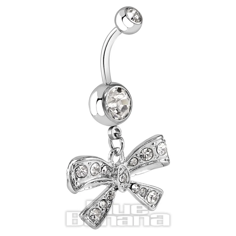 Blue Banana Surgical Steel 1.6mm Bow Navel Bar (Crystal)