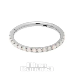 Blue Banana Surgical Steel 1.2mm Hinged Segment Ring (Half Opal)