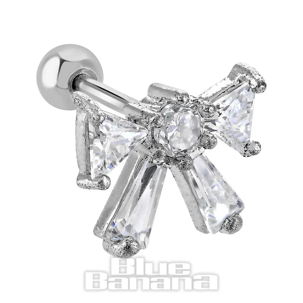 Blue Banana Surgical Steel 1.0mm Bow Tragus Stud (Silver)