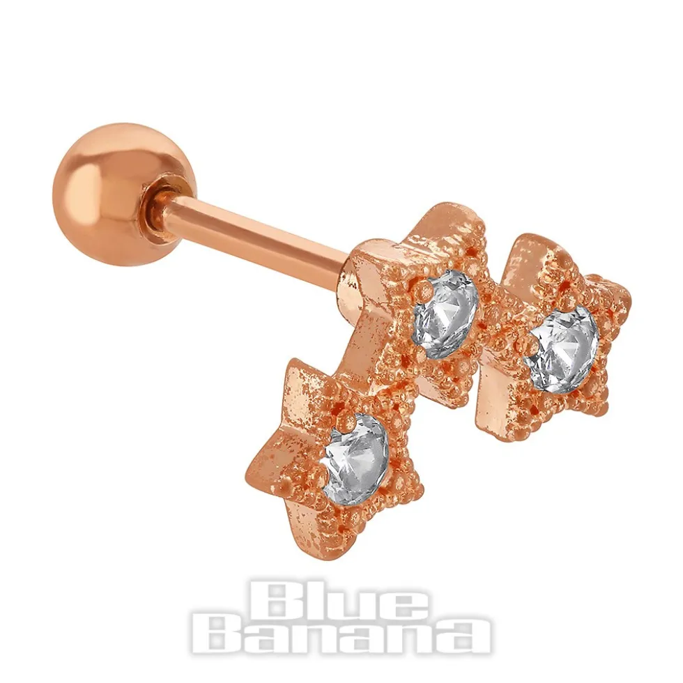 Blue Banana Surgical Steel 1.0mm Tragus 3 Stars Stud (Gold)