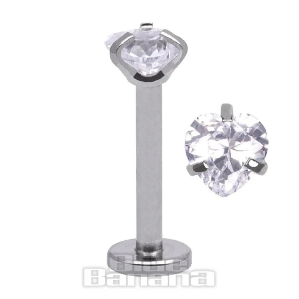 Blue Banana Surgical Steel 4mm Heart 1.2mm Labret (Crystal)