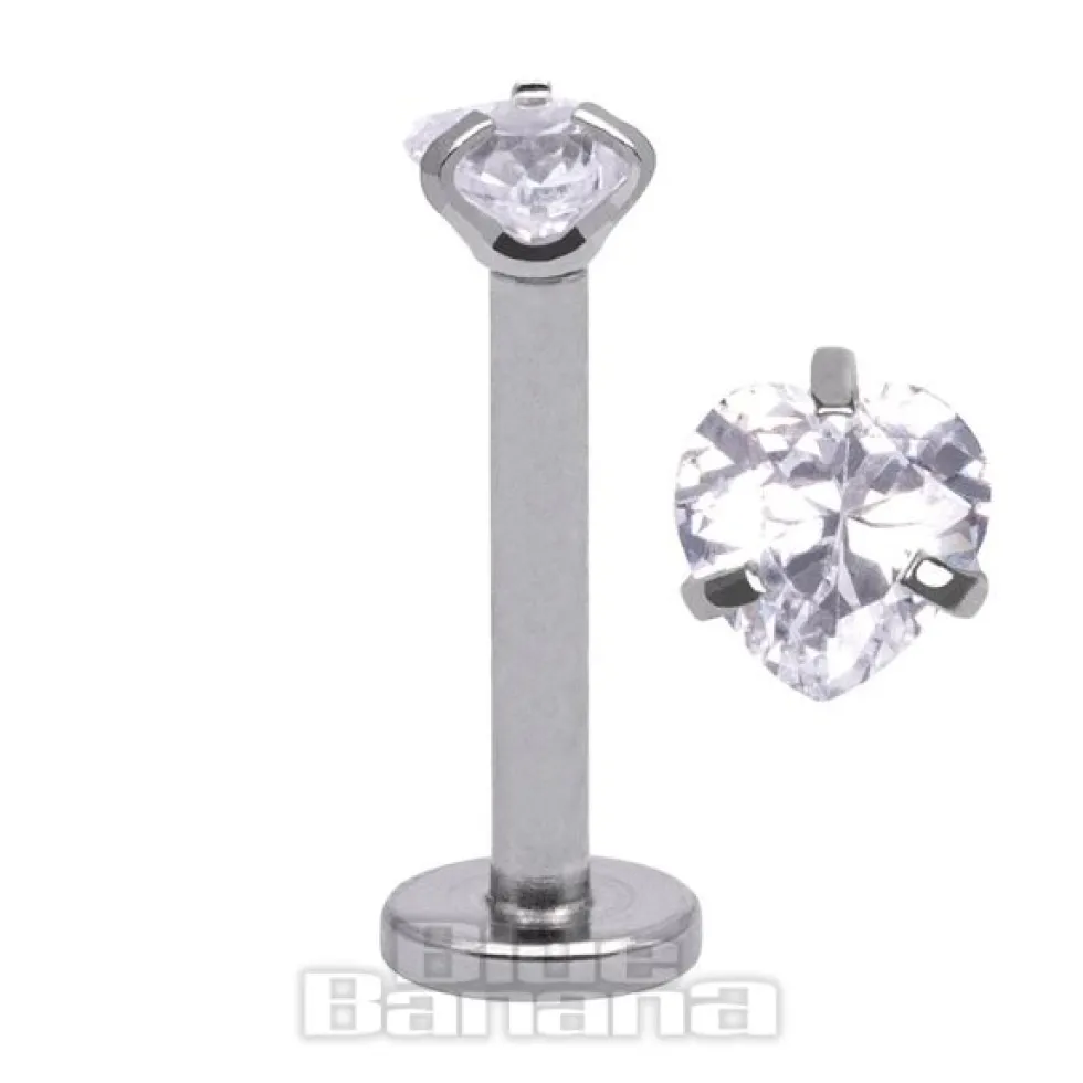 Blue Banana Surgical Steel 3mm Heart 1.2mm Labret (Crystal)