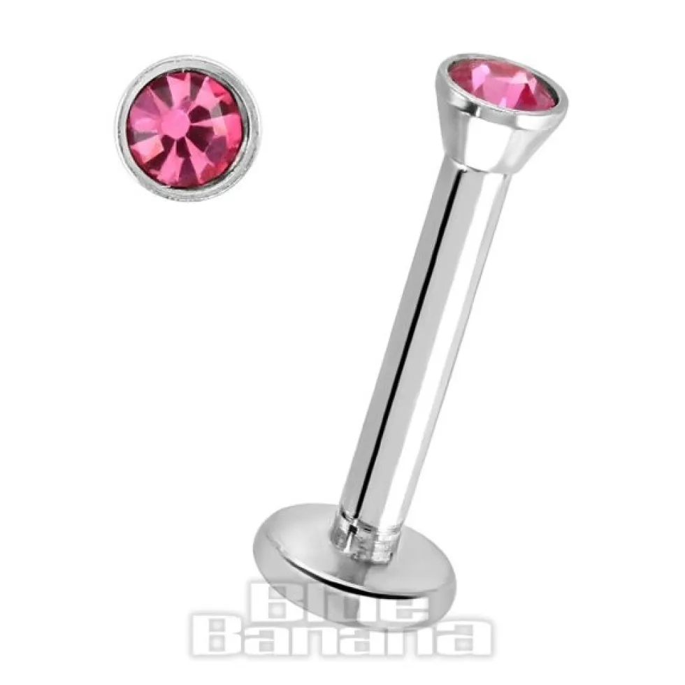 Blue Banana Surgical Steel 1.2mm Internally Threaded Jewelled Labret (Rose)