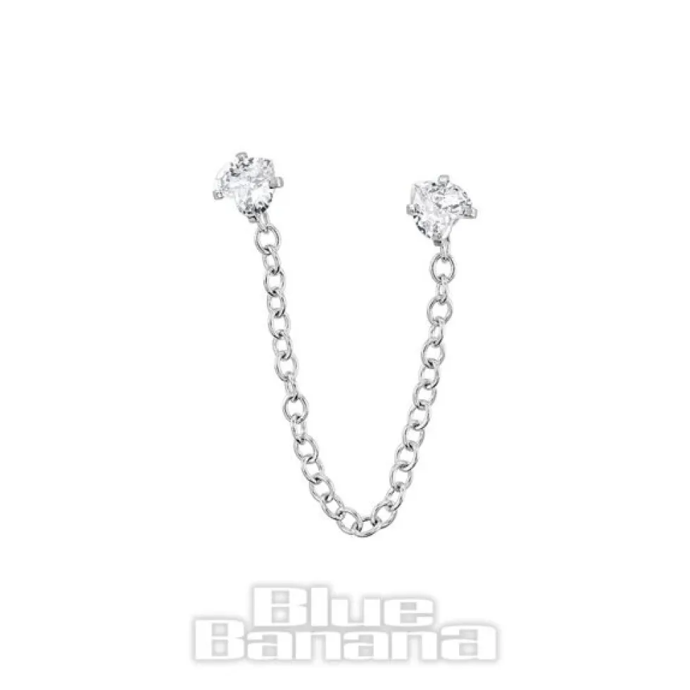 Blue Banana Surgical Steel Small Hearts Ear Chain (Silver)