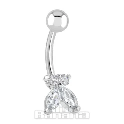 Blue Banana Surgical Steel 1.6 x 10mm 4 Stones Butterfly Navel Bar (Silver)